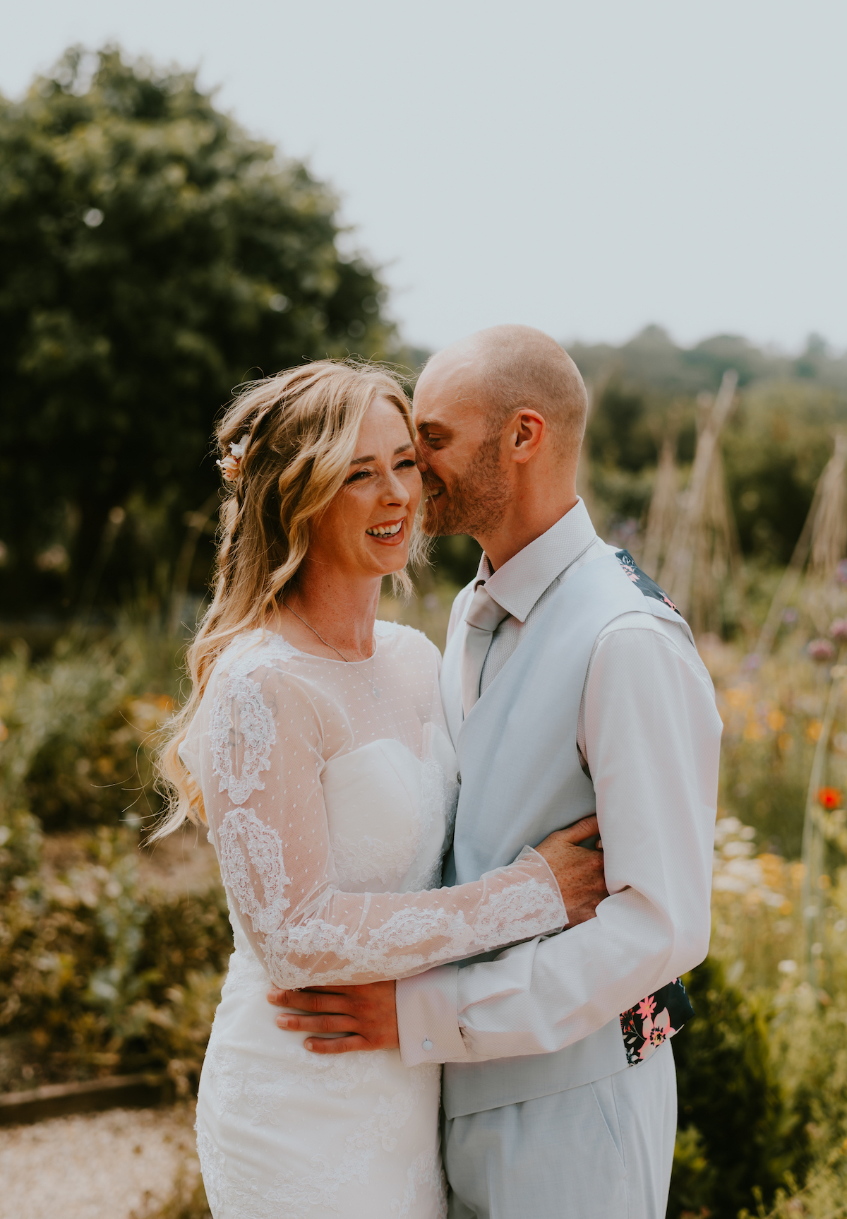 Bride and groom in the River Cottage gardens